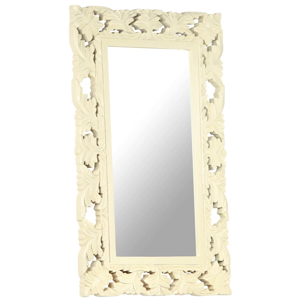 Specchio Intagliato a Mano Bianco 80x50 cm in Massello di Mango