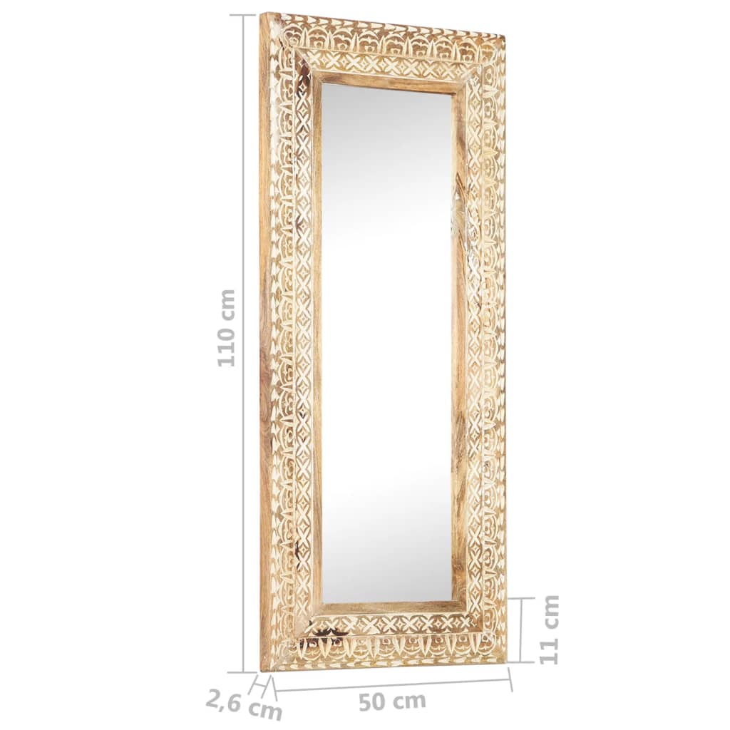 Specchio Intagliato a Mano 110x50x2,6 cm in Massello di Mango