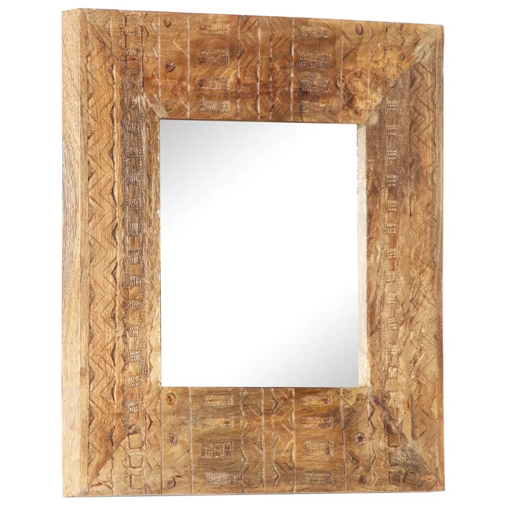 Specchio Intagliato a Mano Bianco 50x50x2,5cm in Legno di Mango