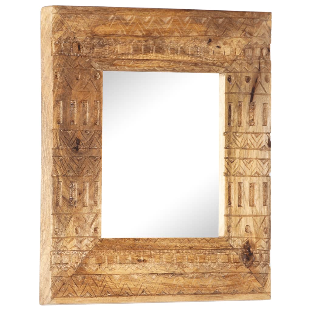 Specchio Intagliato a Mano Bianco 50x50x2,5cm in Legno di Mango