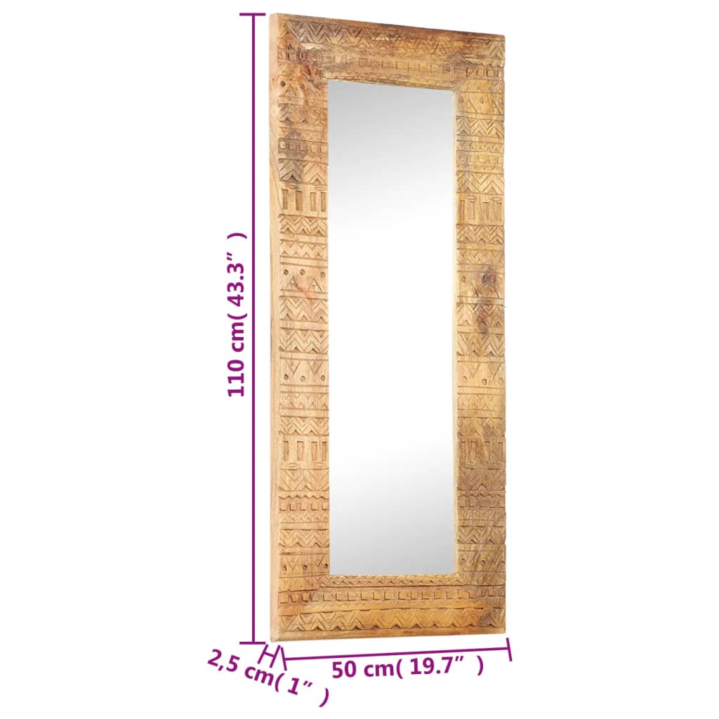 Specchio Intagliato a Mano Bianco 110x50x2,5 cm Legno di Mango