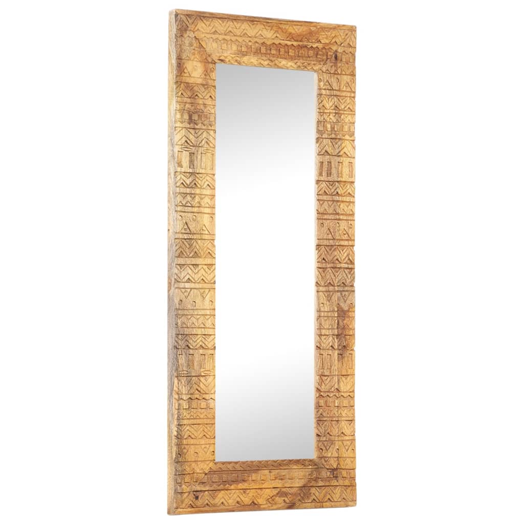 Specchio Intagliato a Mano Bianco 110x50x2,5 cm Legno di Mango