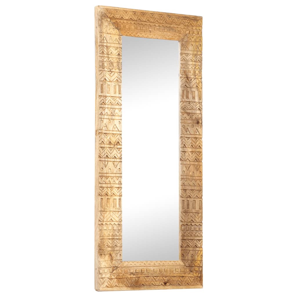 Specchio Intagliato a Mano Bianco 110x50x2,5 cm Legno di Mango