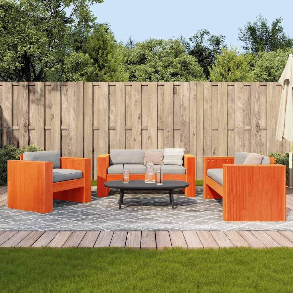 Set Salotto da Giardino 2 pz Marrone Cera Legno Massello Pino