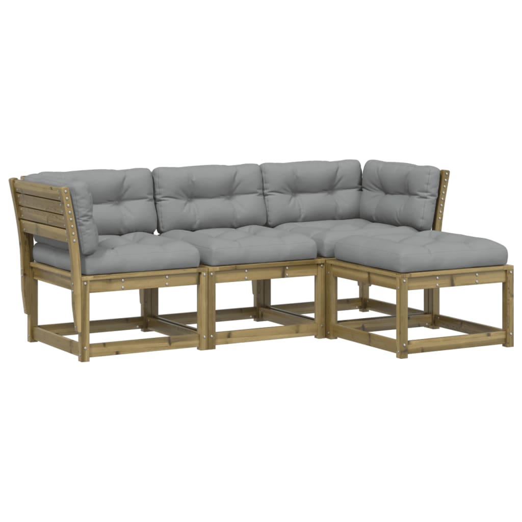 Salotto da giardino 4 pz in legno di pino con cuscini grigi