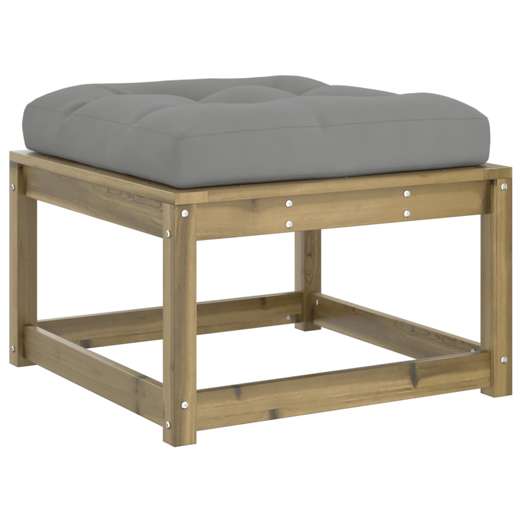 Salotto da giardino 4 pz in legno di pino con cuscini grigi