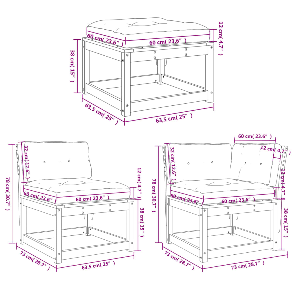 Set Divani da Giardino 5pz con Cuscini Legno Impregnato di Pino