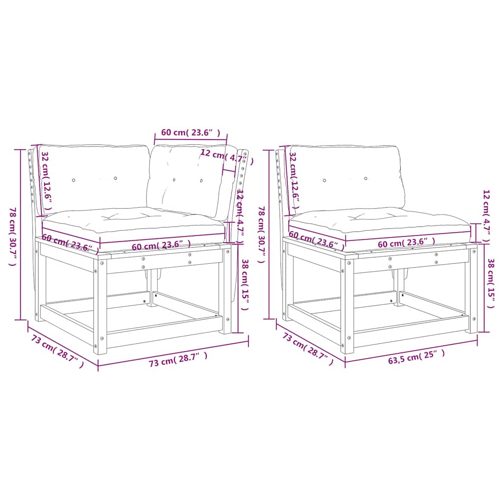 Set Divani Giardino 5 pz con Cuscini in Legno Massello di Pino