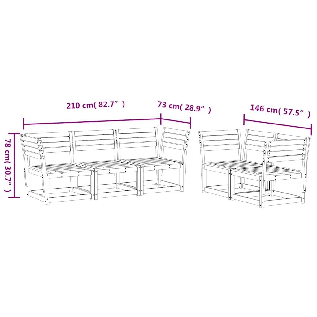 Set Divani da Giardino 5 pz Marrone Cera Legno Massello Pino