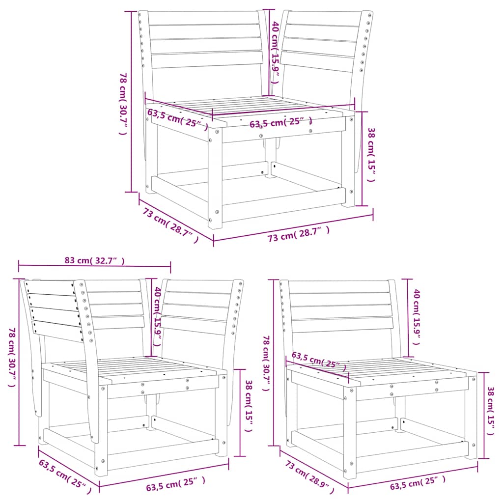 Set Divani da Giardino 5 pz Marrone Cera Legno Massello Pino