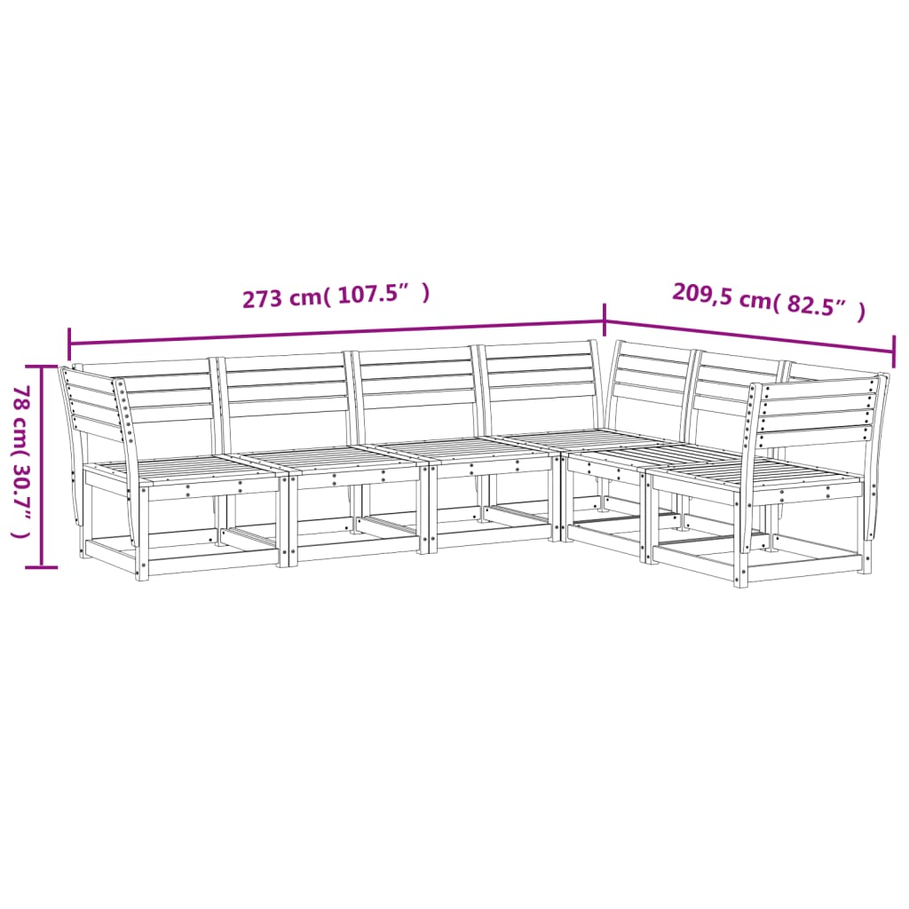 Set Divani da Giardino 6 pz in Legno Massello di Douglas