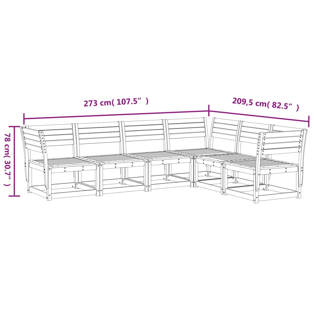 Set Divani da Giardino 6 pz in Legno Impregnato di Pino