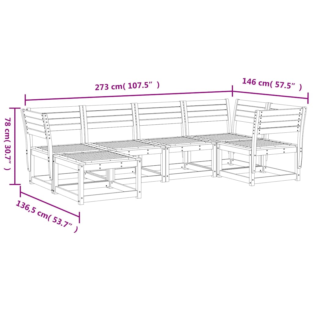 Set Divani da Giardino 6 pz Marrone Cera Legno Massello Pino
