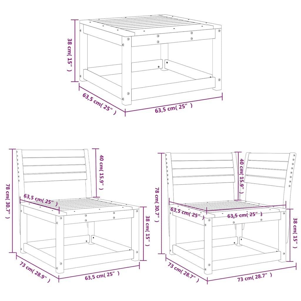 Set Divani da Giardino 6 pz Marrone Cera Legno Massello Pino