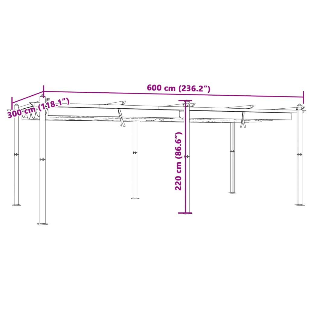 Gazebo da Giardino con Tetto Retrattile Crema 3x6m in Alluminio
