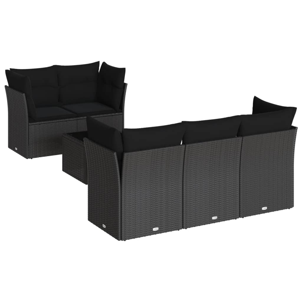 Set Divano da Giardino 6 pz con Cuscini Nero in Polyrattan