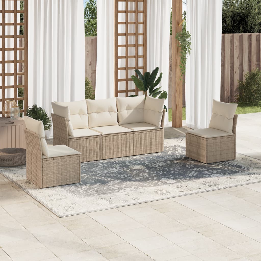 Set divano da esterno 5 pezzi beige polyrattan
