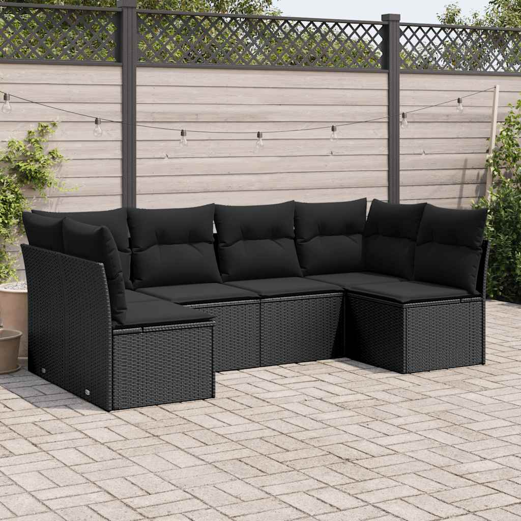 Salotto da Giardino 6 Pezzi Nero in Polyrattan con Cuscini
