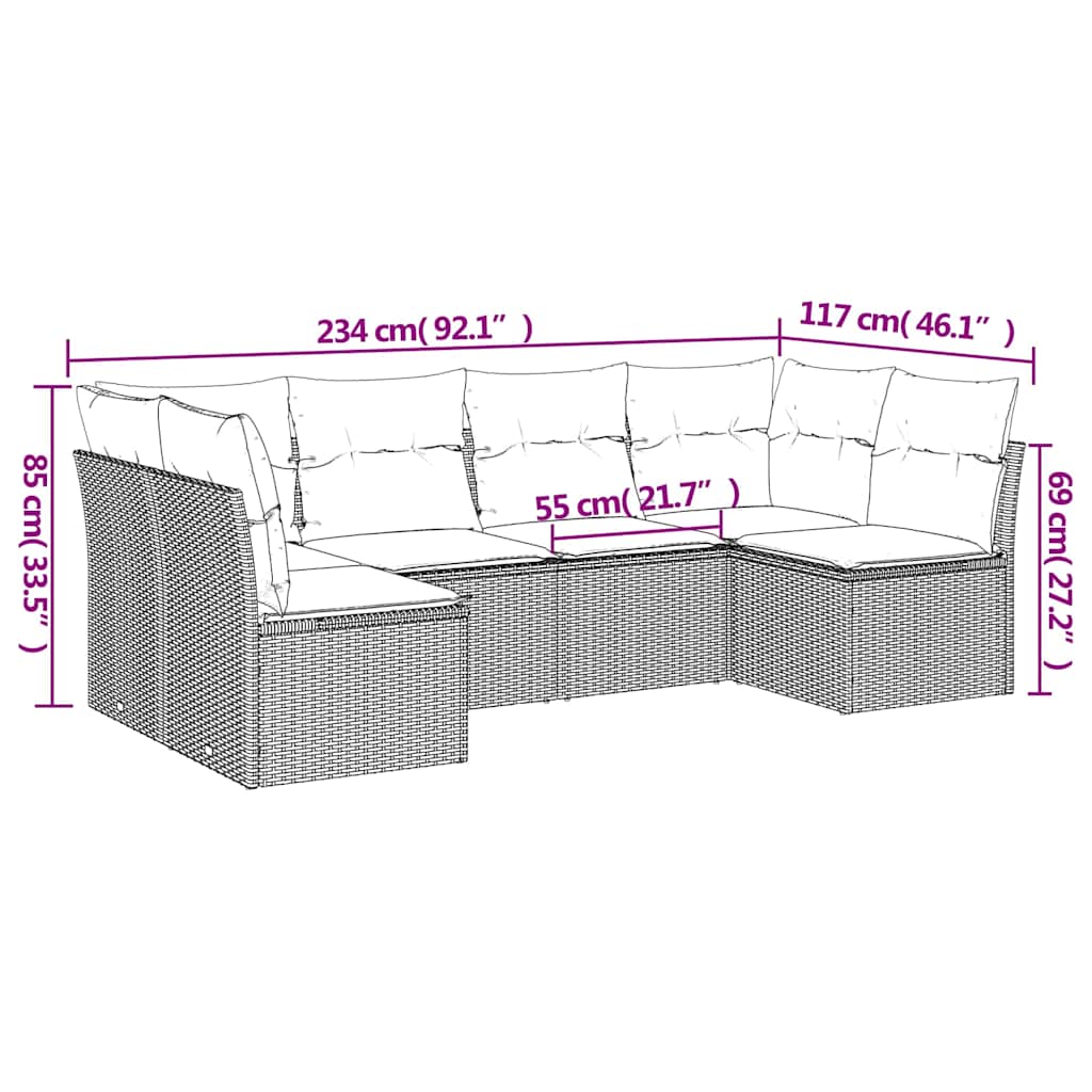 Salotto da Giardino 6 Pezzi Nero in Polyrattan con Cuscini