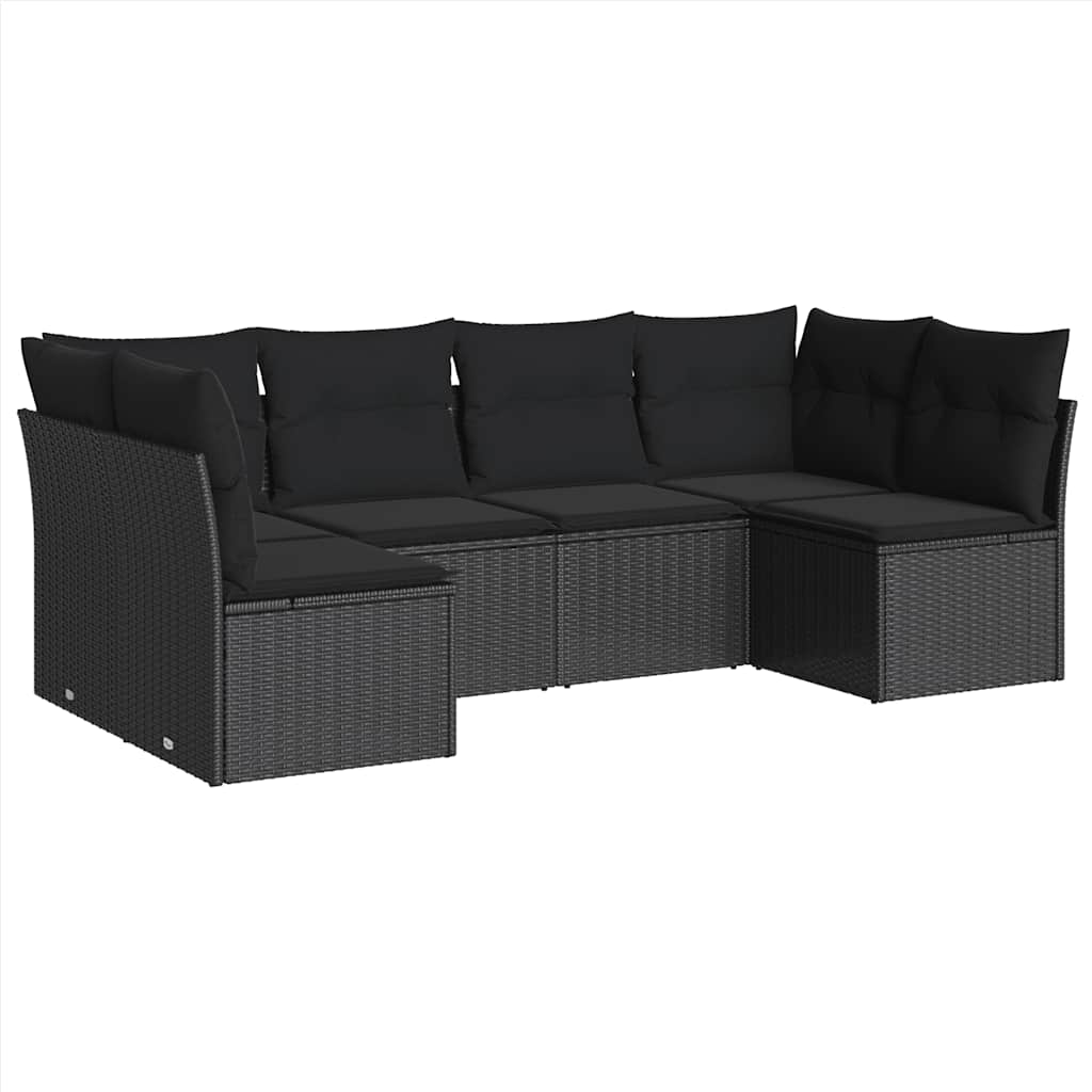 Salotto da Giardino 6 Pezzi Nero in Polyrattan con Cuscini