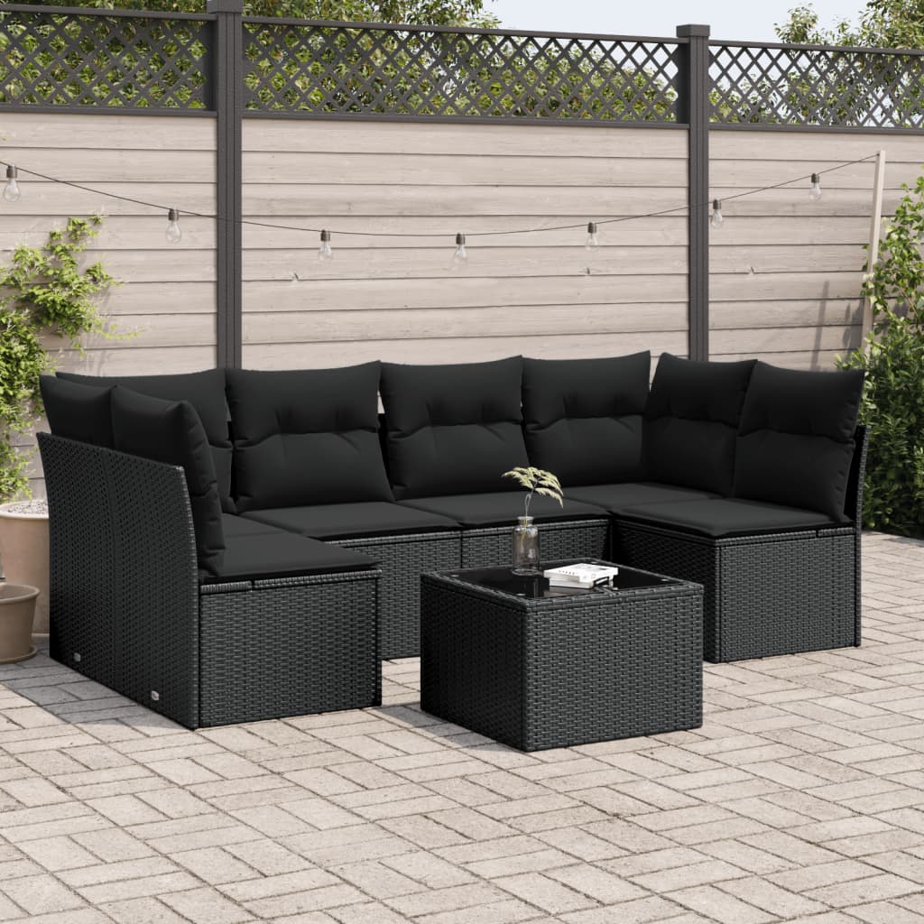 Salotto da Giardino 7 pz Polyrattan Nero con Cuscini
