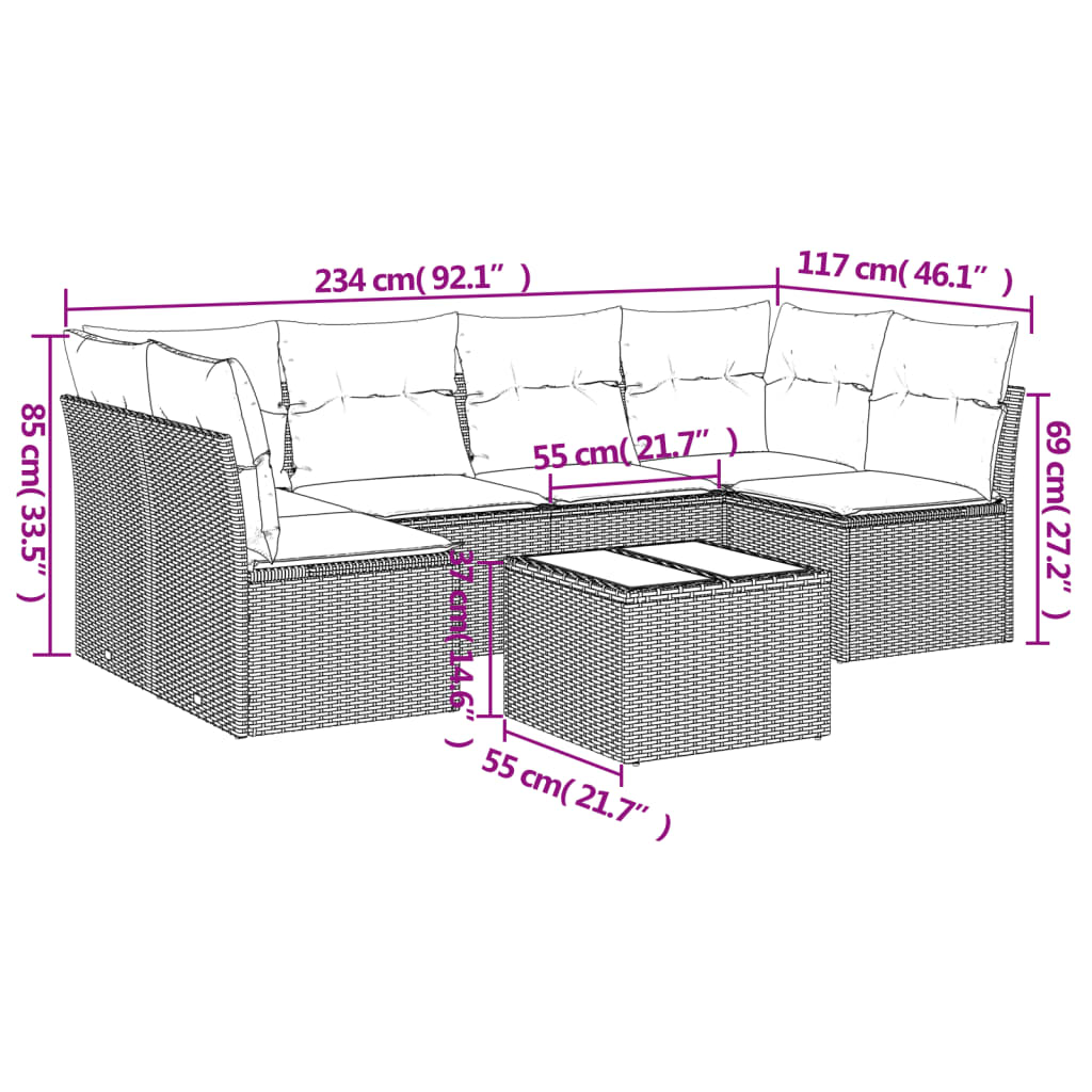 Salotto da Giardino 7 pz Polyrattan Nero con Cuscini