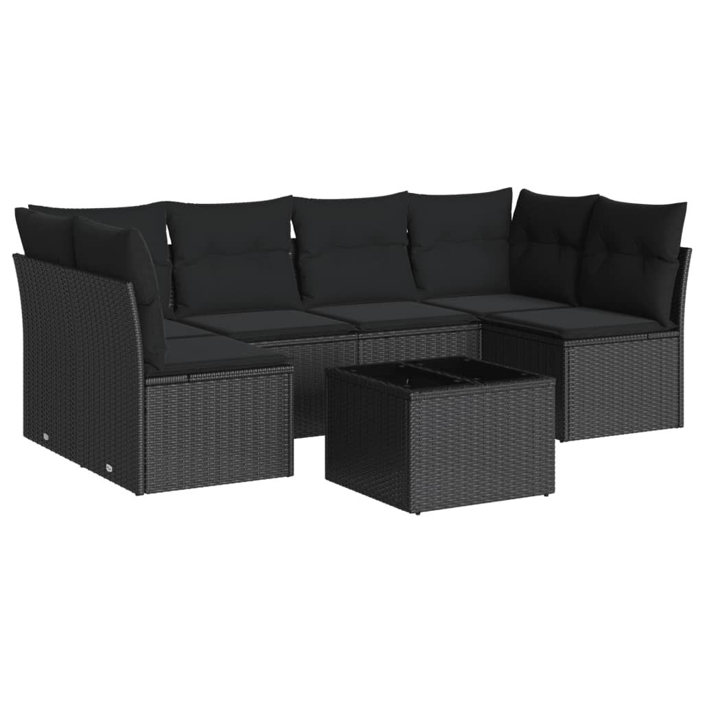 Salotto da Giardino 7 pz Polyrattan Nero con Cuscini