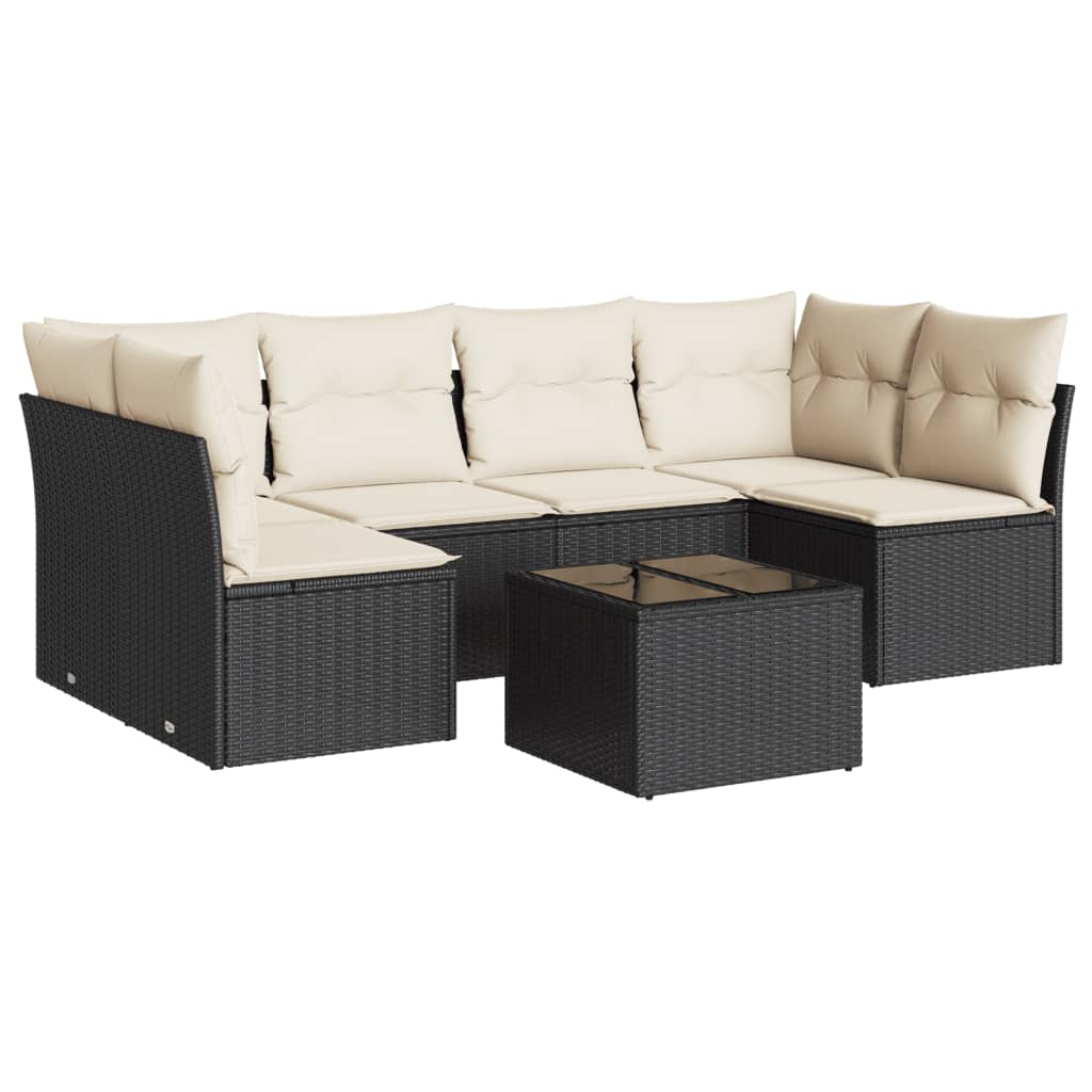 Set Divani da Giardino 7 pz Nero in Polyrattan con Cuscini