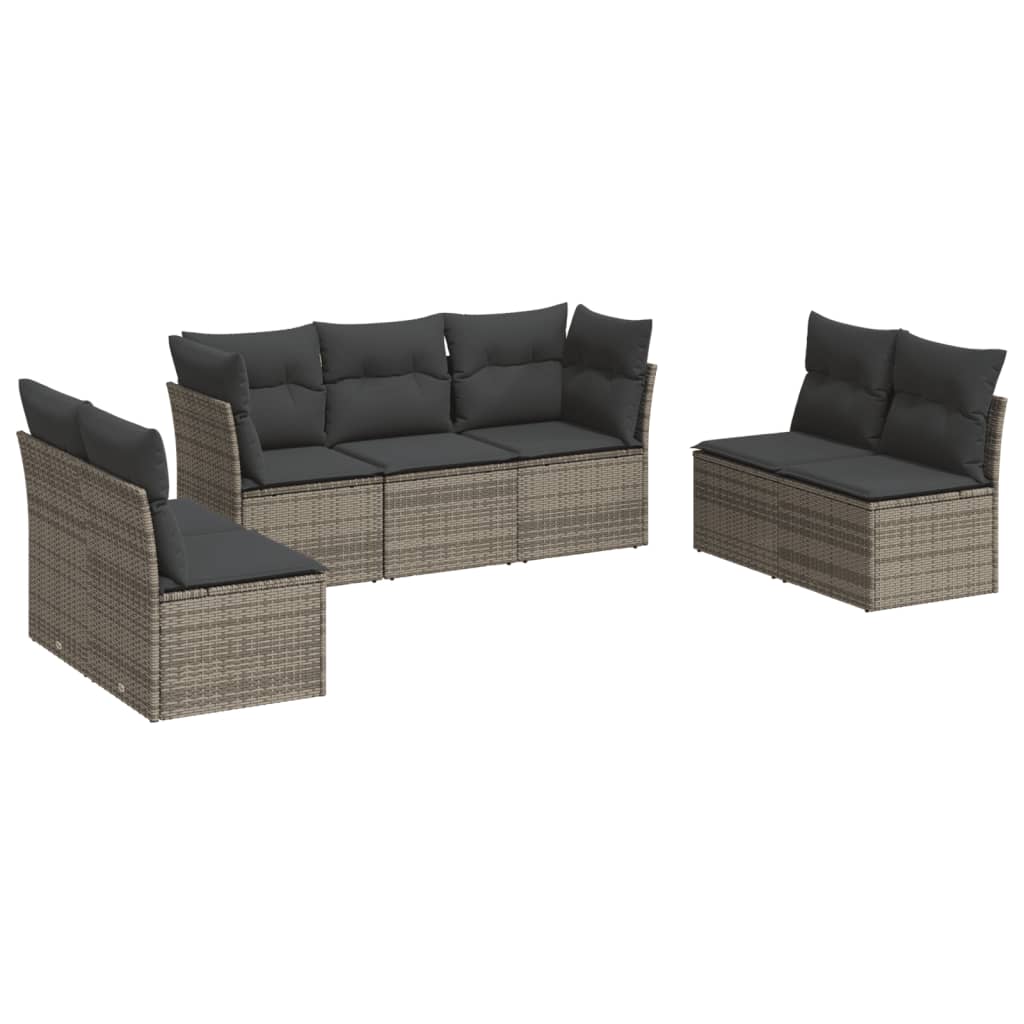 Salotto modulare in polyrattan grigio, 7 pezzi con cuscini