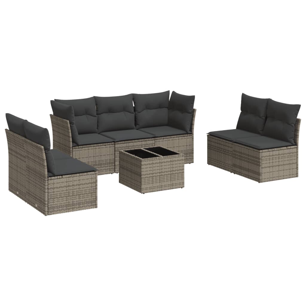 Salotto da Giardino 8 pz Grigio in Polyrattan con Cuscini