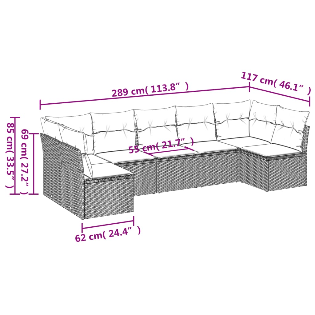 Salotto da Giardino 7 pz Modulare Grigio in Polyrattan
