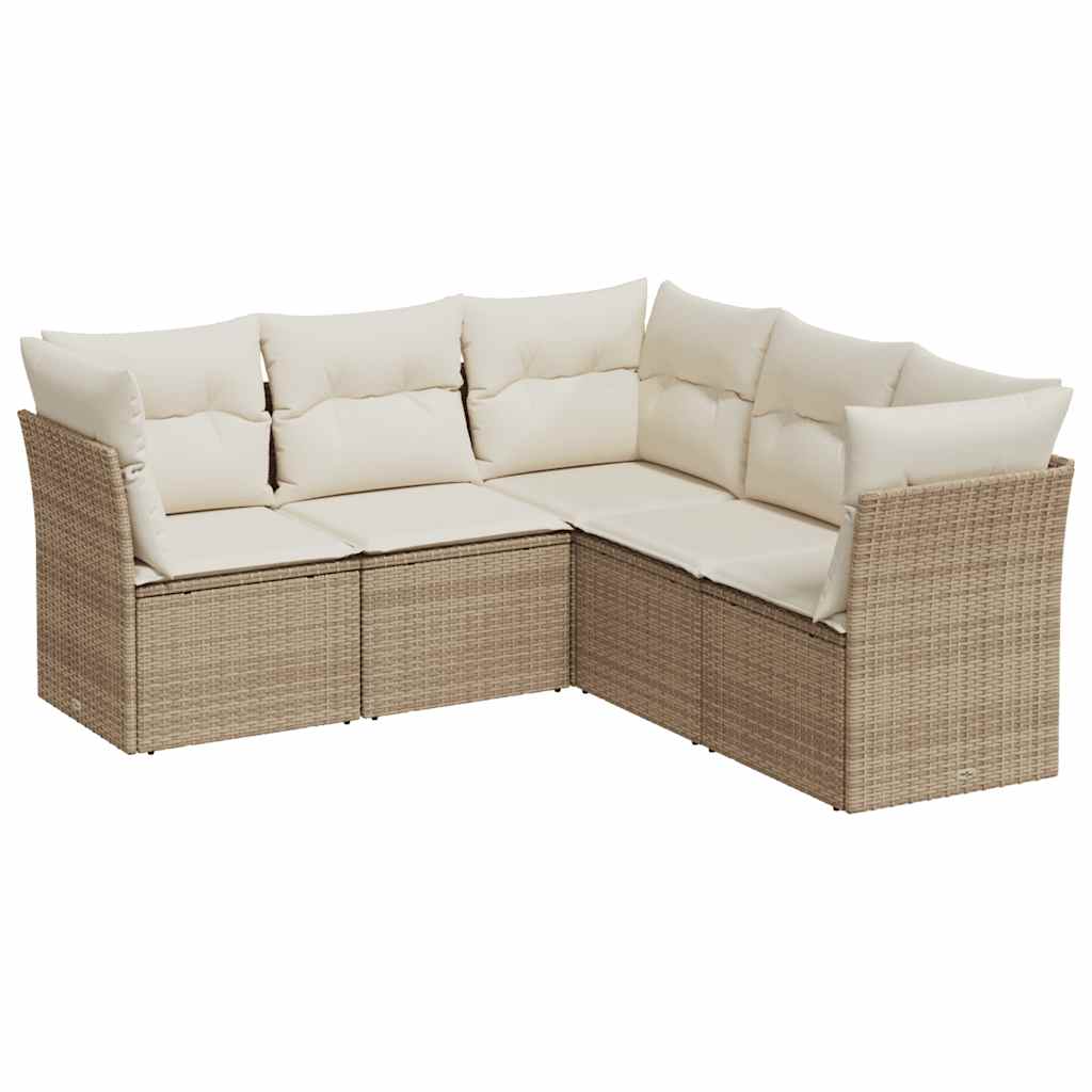Set Divano da Giardino 5 pz con Cuscini Beige in Polyrattan