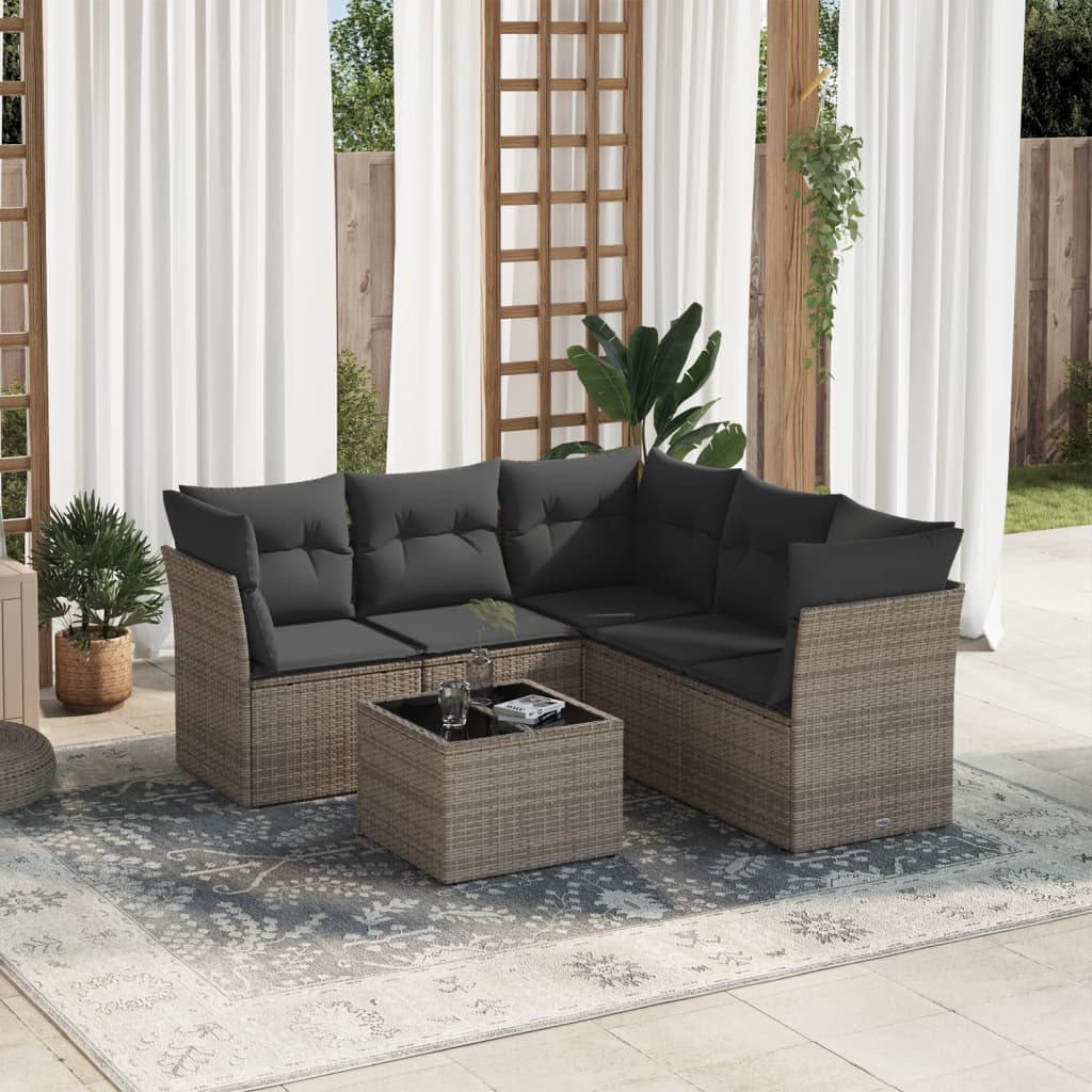 Set Divano da Giardino 6 pz con Cuscini Grigio in Polyrattan