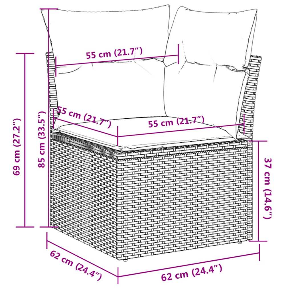 Set Divano da Giardino 6 pz con Cuscini Nero in Polyrattan