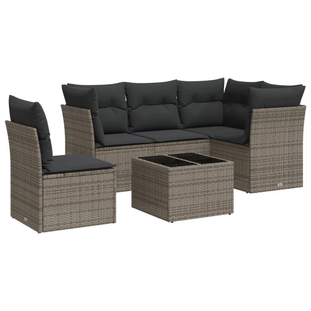 Set Divano da Giardino 6 pz con Cuscini Grigio in Polyrattan