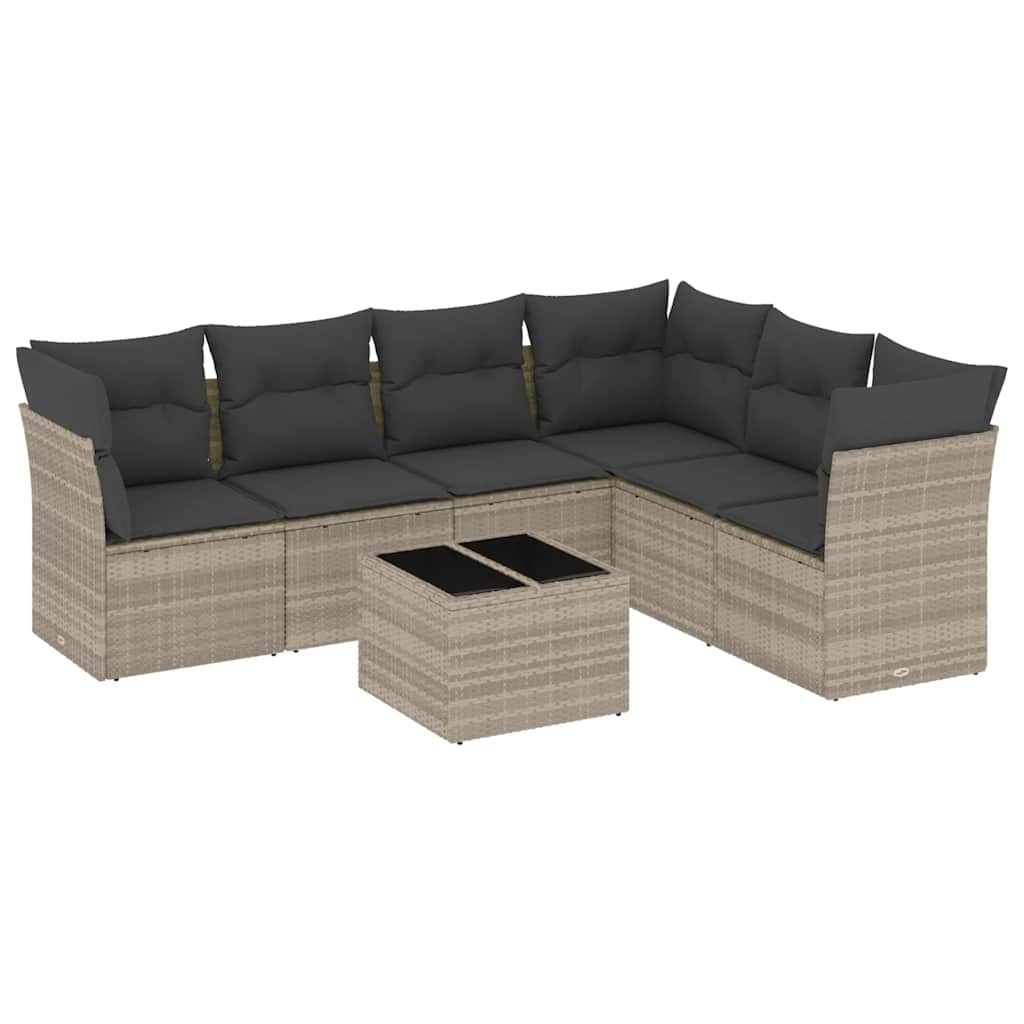 Set Divani da Giardino 7pz con Cuscini Grigio Chiaro Polyrattan