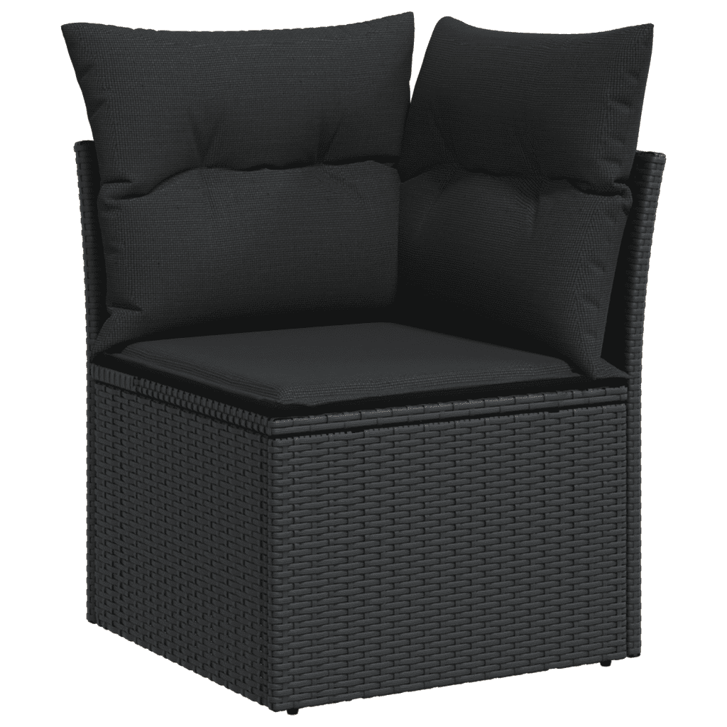 Set divani da esterno in polyrattan nero 6 pz con tavolo in vetro