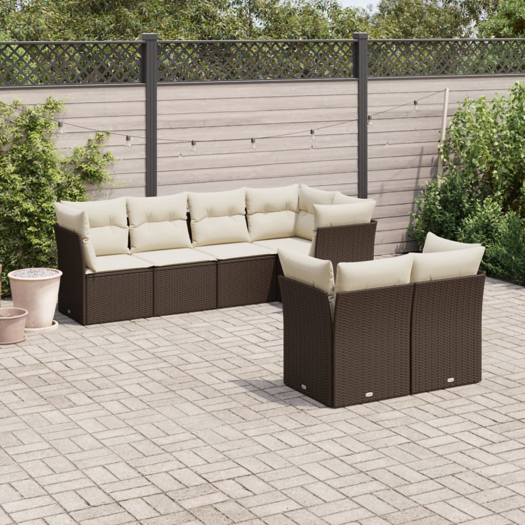 Salotto da Giardino 7 pz Rattan PE Marrone Cuscini Sfoderabili