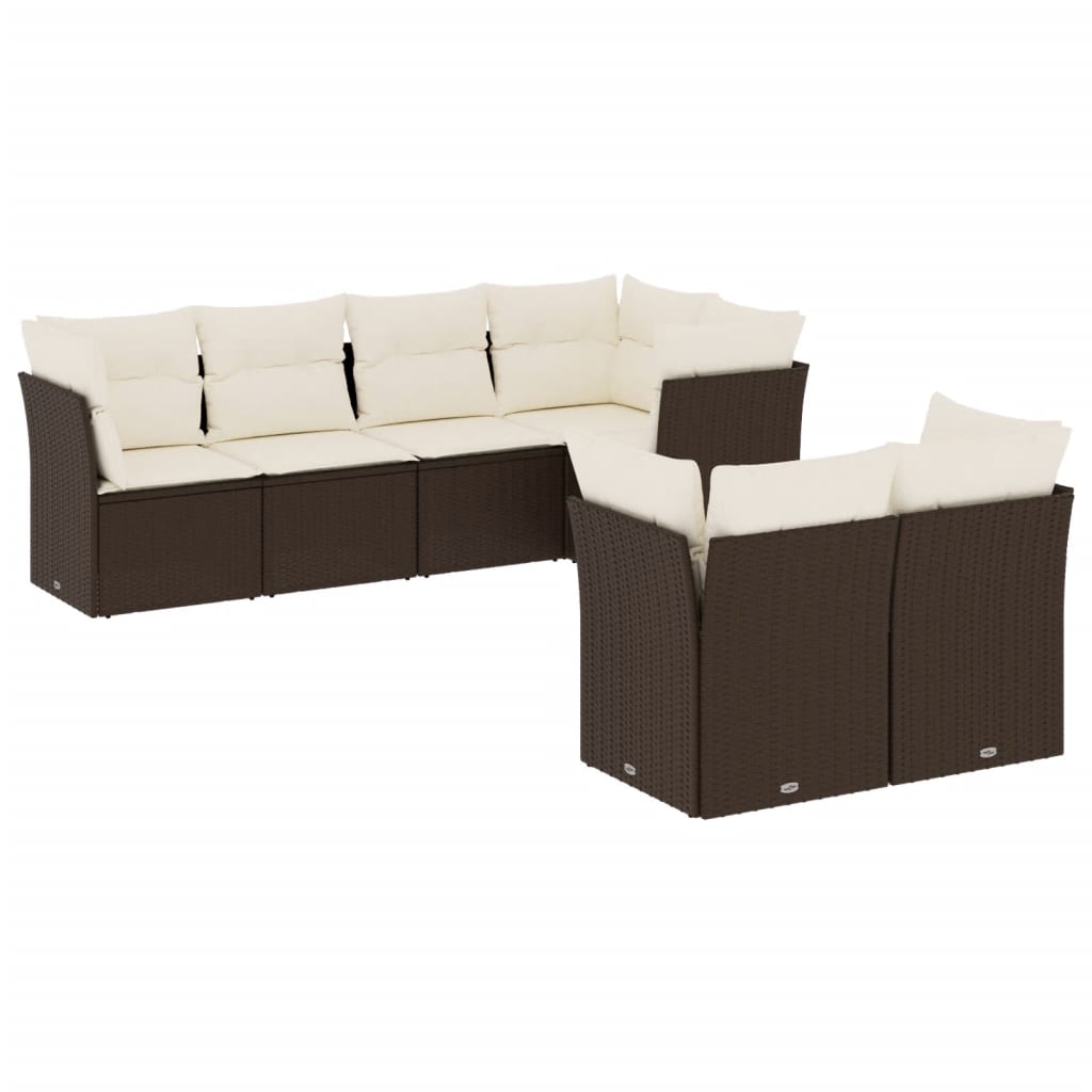Salotto da Giardino 7 pz Rattan PE Marrone Cuscini Sfoderabili