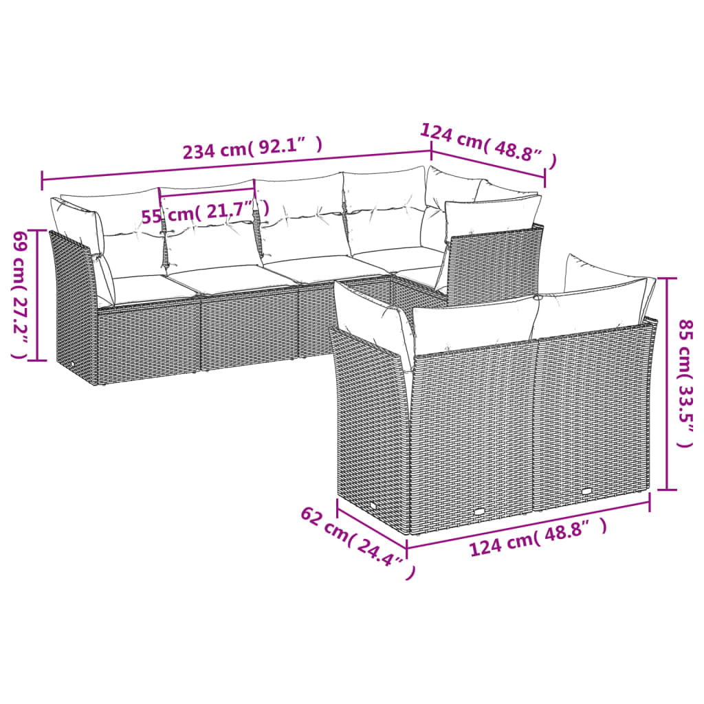 Salotto da Giardino 7 pz Rattan PE Marrone Cuscini Sfoderabili