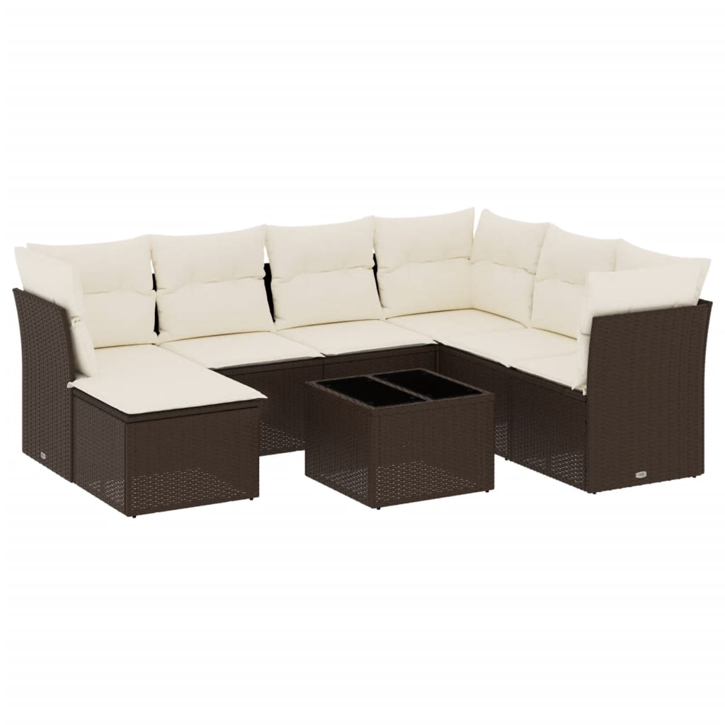 Salotto da giardino 8 pz in polyrattan marrone con cuscini crema