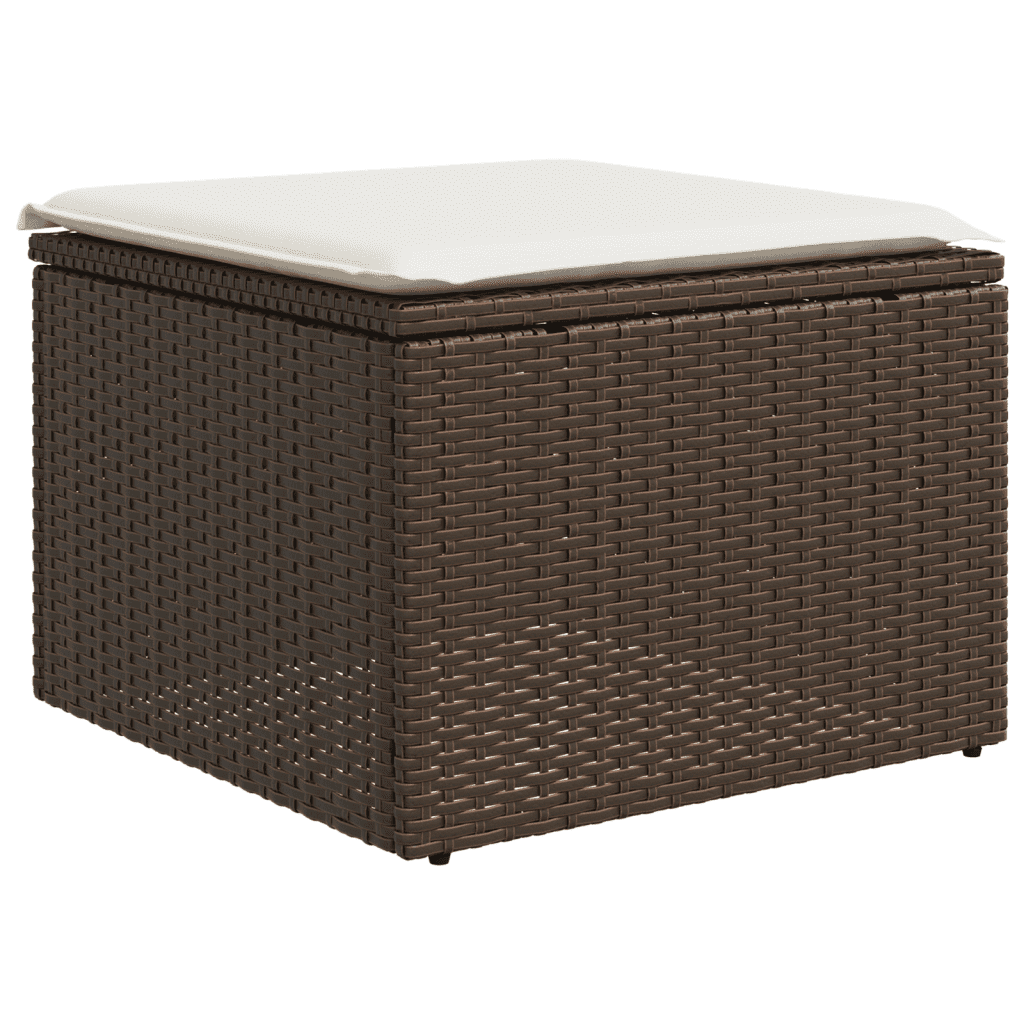 Salotto da giardino 8 pz in polyrattan marrone con cuscini crema