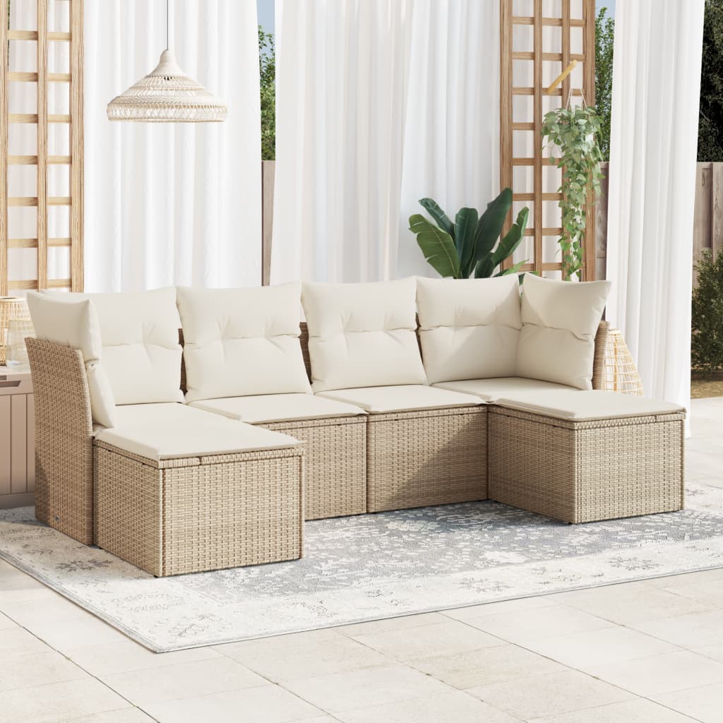 Salotto da giardino 6 pz in polyrattan beige con cuscini