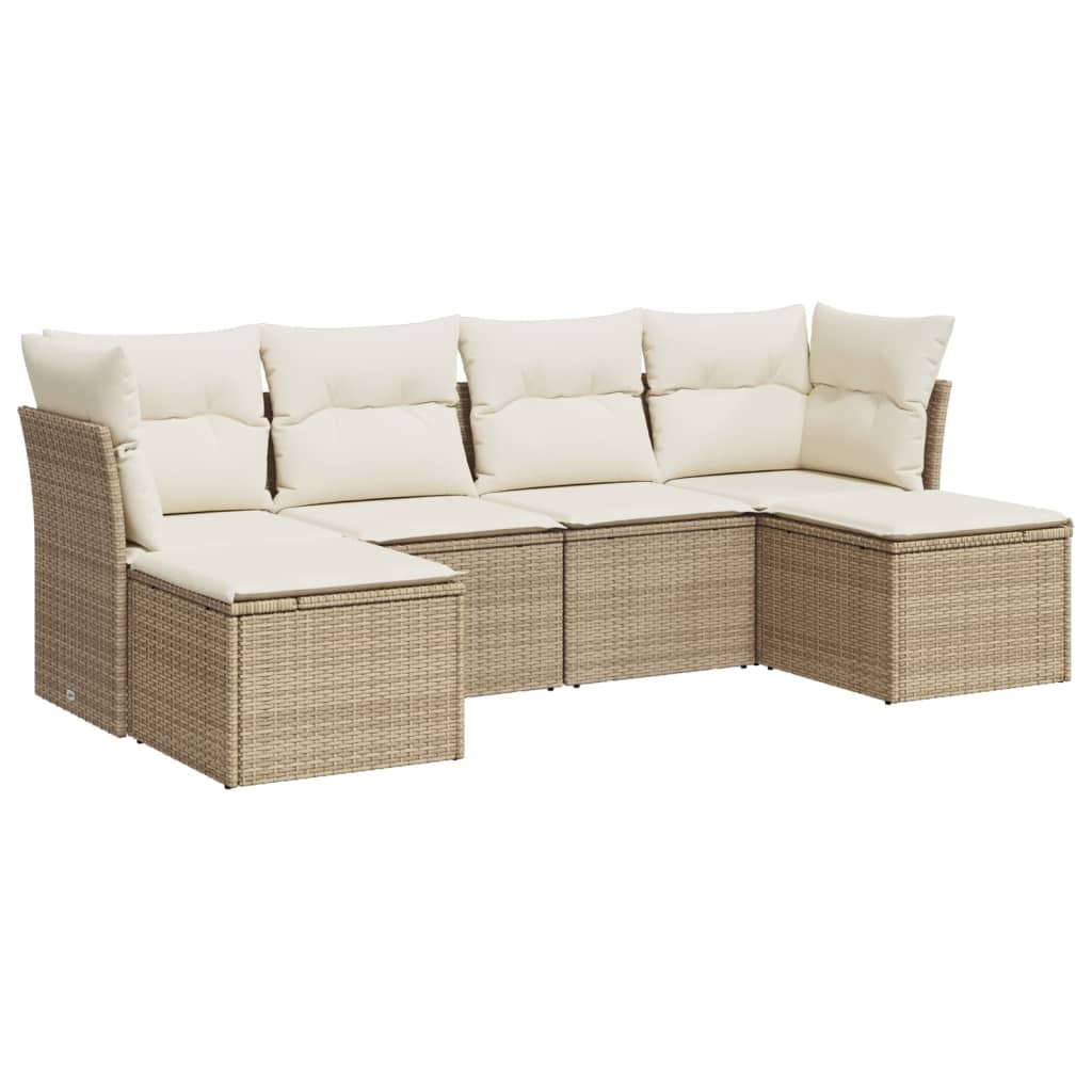 Salotto da giardino 6 pz in polyrattan beige con cuscini