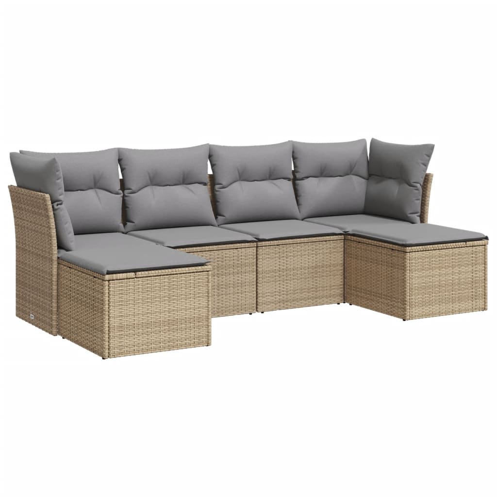 Salotto da giardino 6 pz con cuscini beige in polyrattan