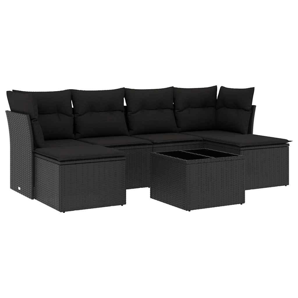 Set Divani da Giardino con Cuscini 7 pz Nero Polyrattan