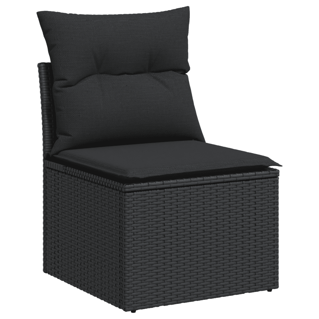 Set Divani da Giardino con Cuscini 7 pz Nero Polyrattan