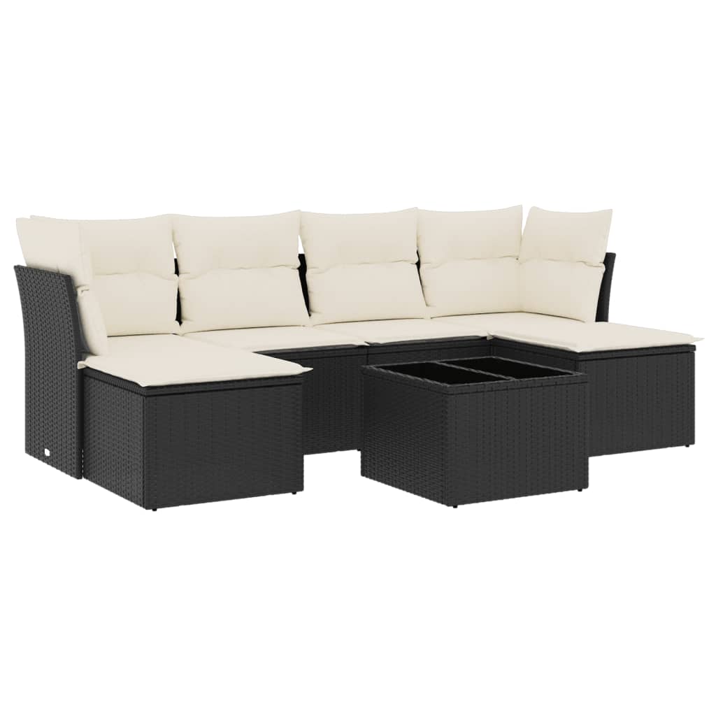 Salotto da Giardino in Polyrattan Nero 7 pz con Cuscini