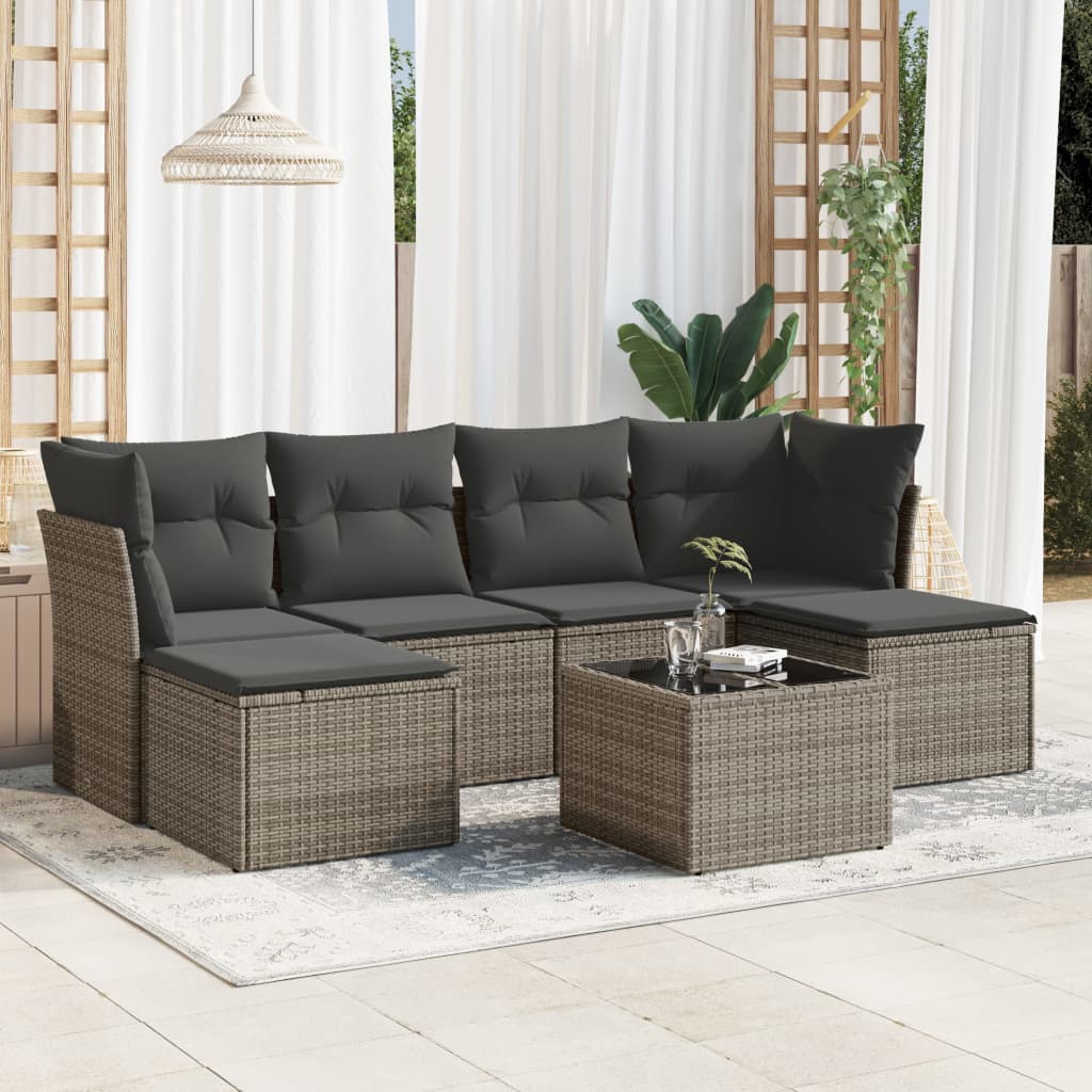 Salotto da Giardino 7 pz Grigio in Rattan PE con Cuscini