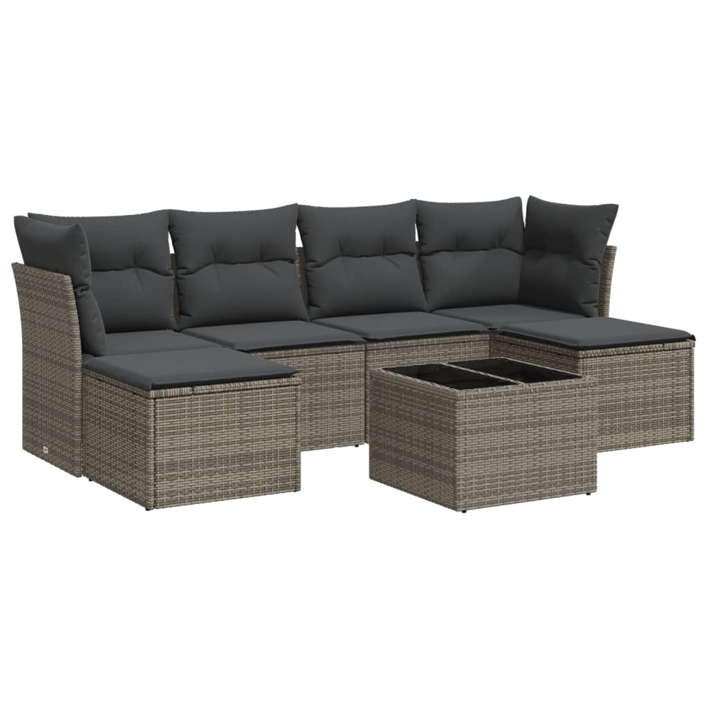 Salotto da Giardino 7 pz Grigio in Rattan PE con Cuscini